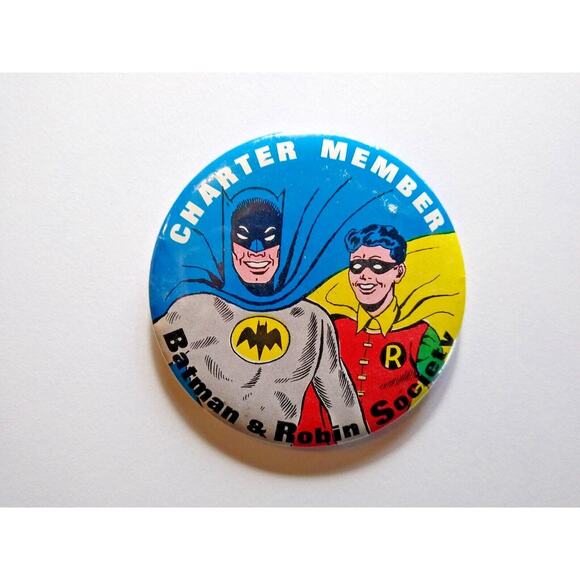 Batman & Robin Pinback Button Badge 66 Vintage Charter Member Society 1966 Bat - Picture 1 of 5